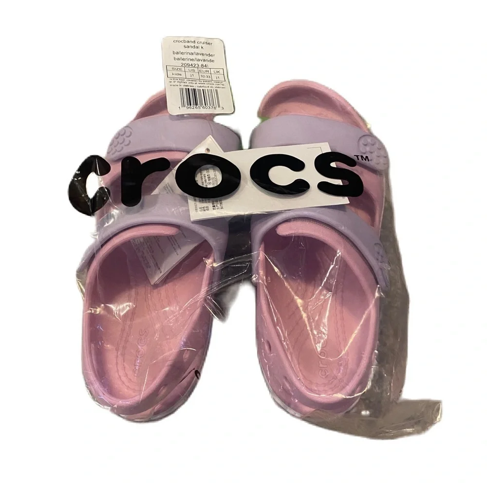 Crocs Crocband Cruiser Sandals NEW Sz 1 2 Purple Pink Open Toe Youth Kids Shoes